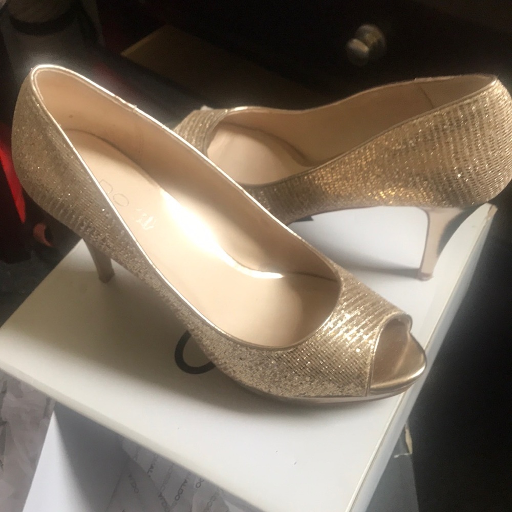 Gold Open Toe Aldo Heels